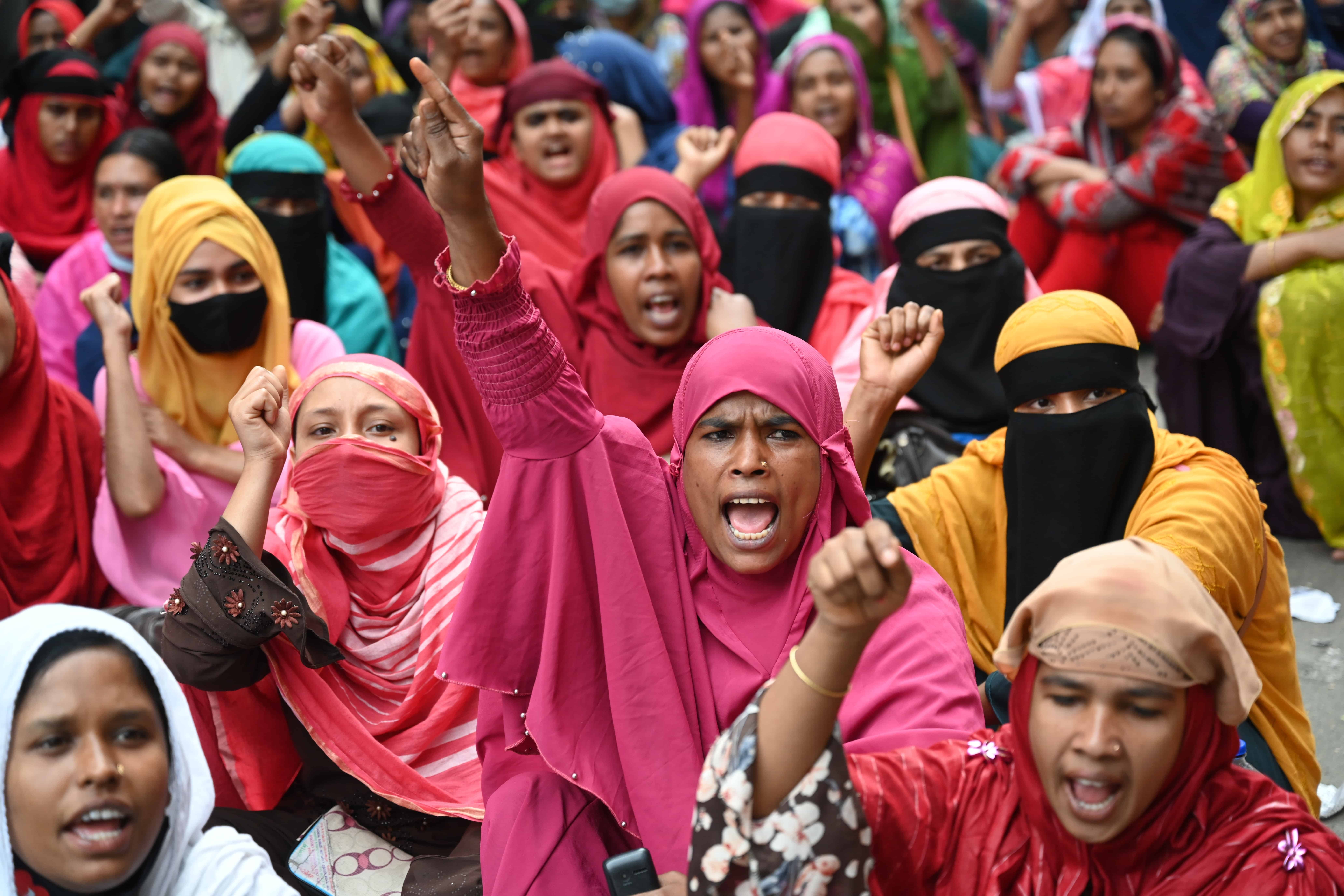 Garment workers of Achieve Fashion limited stage a demonstration in front Department of Labor building demanding reopen the garments factory in Dhaka, Bangladesh